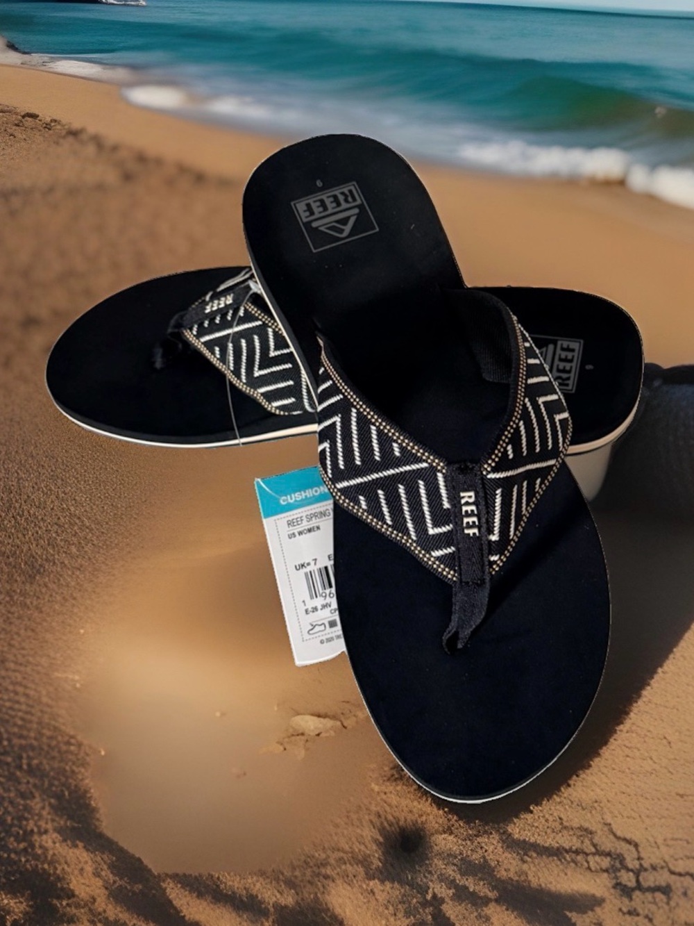 REEF Spring Woven Women's Size 9 Flip-Flop Sandals. Black/Cream. New with Tags.